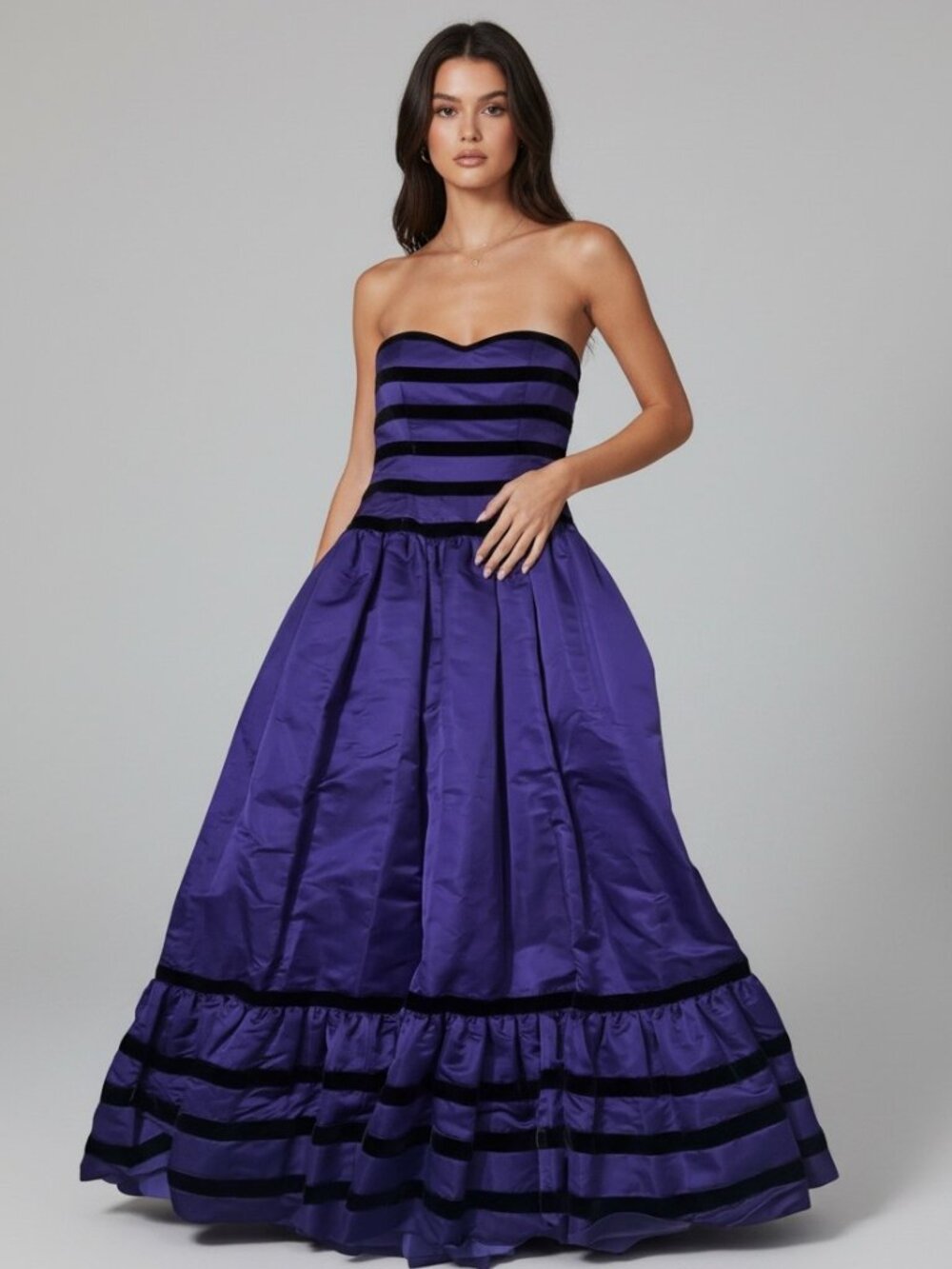Vintage Neiman Marcus Purple Silk Velvet Trim Strapless Corset Maxi Gown Dress10